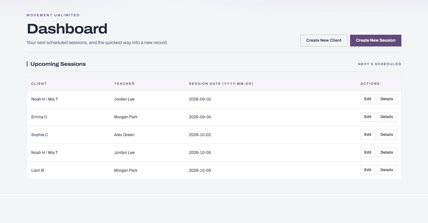 Movement Unlimited dashboard.