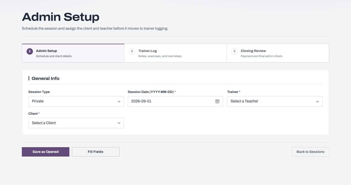 Admin Setup, scheduling a session and assigning the client and teacher.