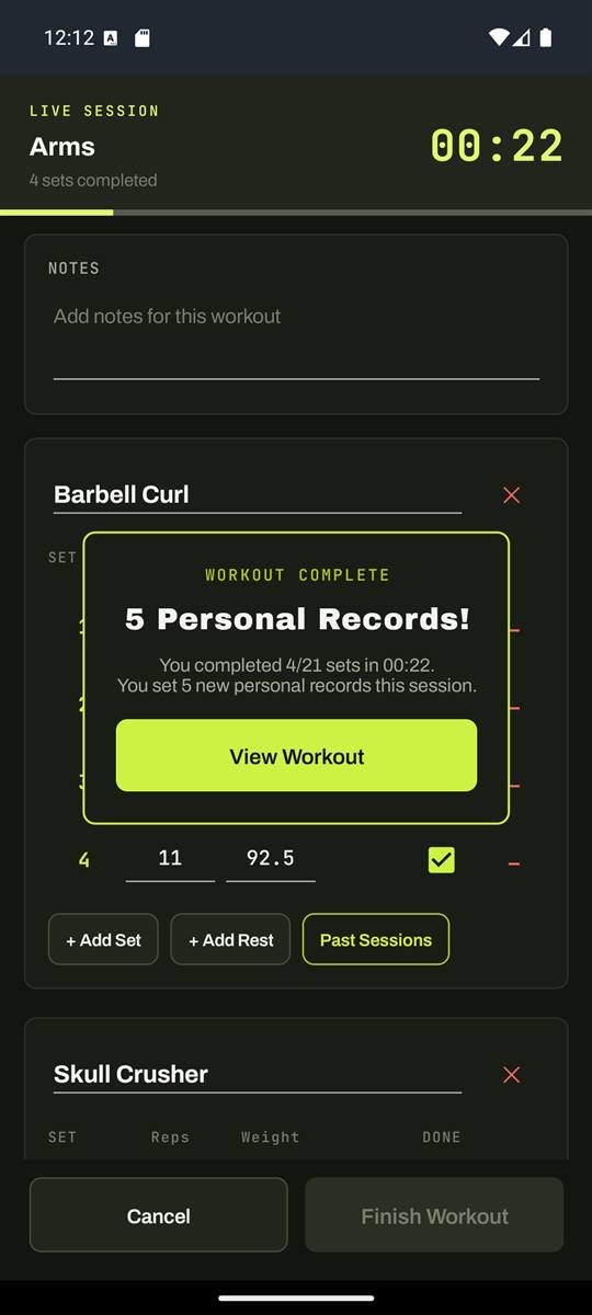The session summary after finishing.