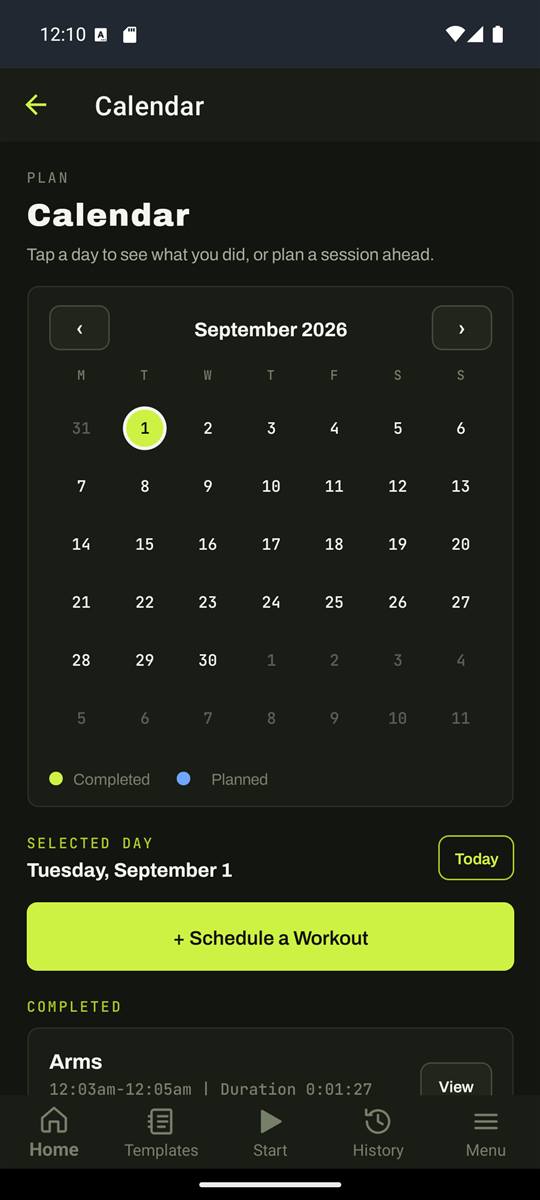The workout calendar.